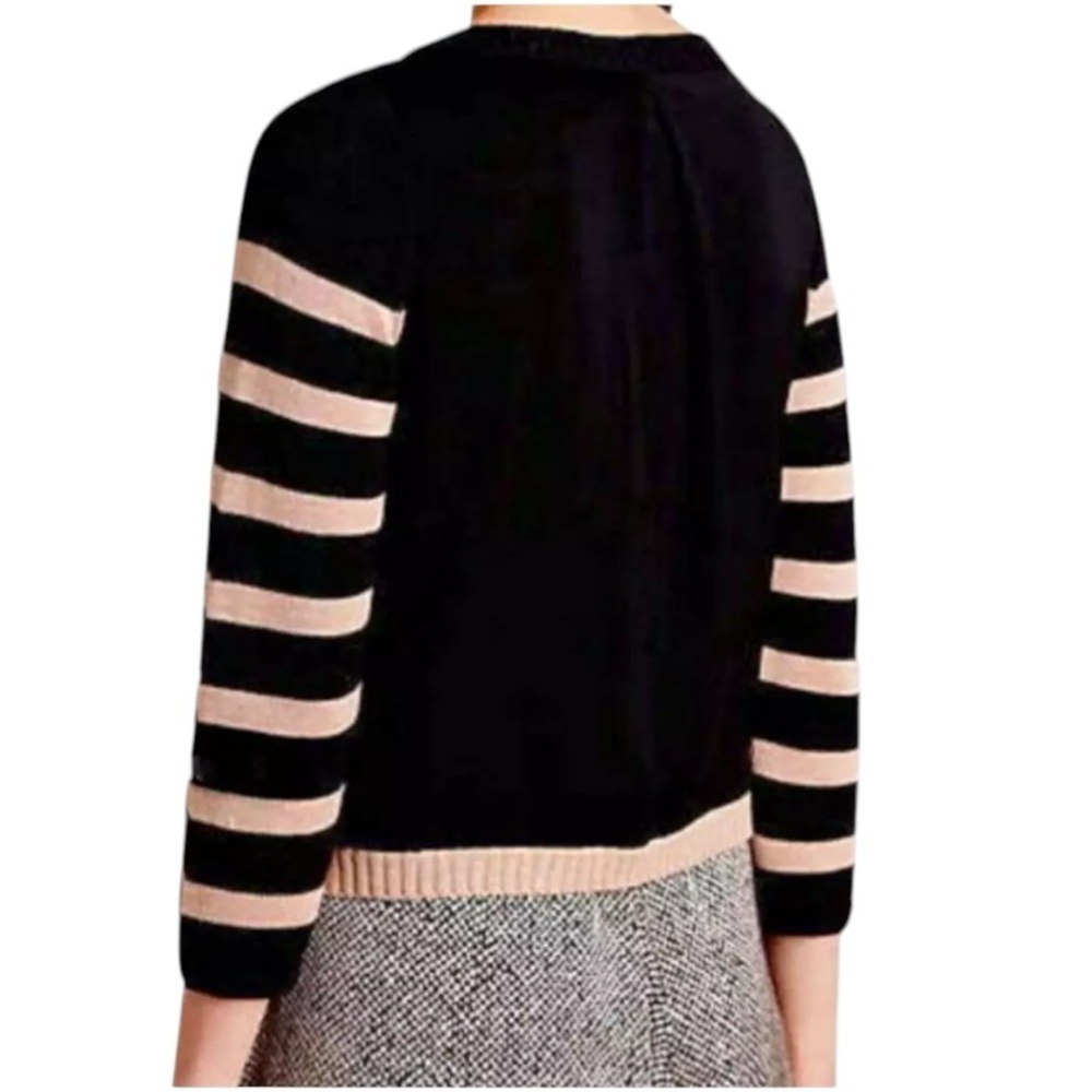 $129 Anthropologie Smooth Back Cardigan Large 10 12 Green White Striped Sweater - Picture 8 of 14